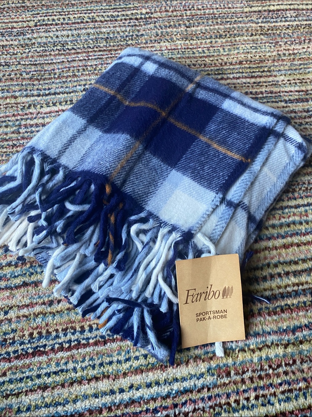 Faribo Blue Plaid Fringe Throw Blanket